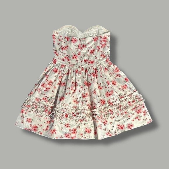 romantic ruffle pink floral strapless corset mini dress L The Man Repeller x PJK - Picture 6 of 8